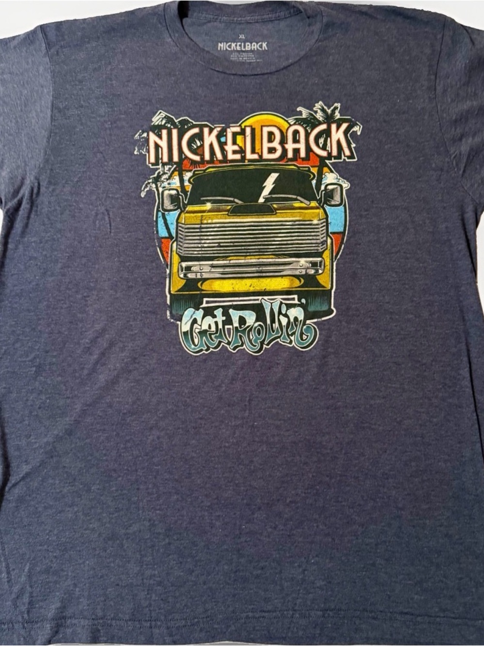 Nickelback Men's Blue Graphic T-Shirt GET ROLLIN' Tour Band Concert 2023 XL